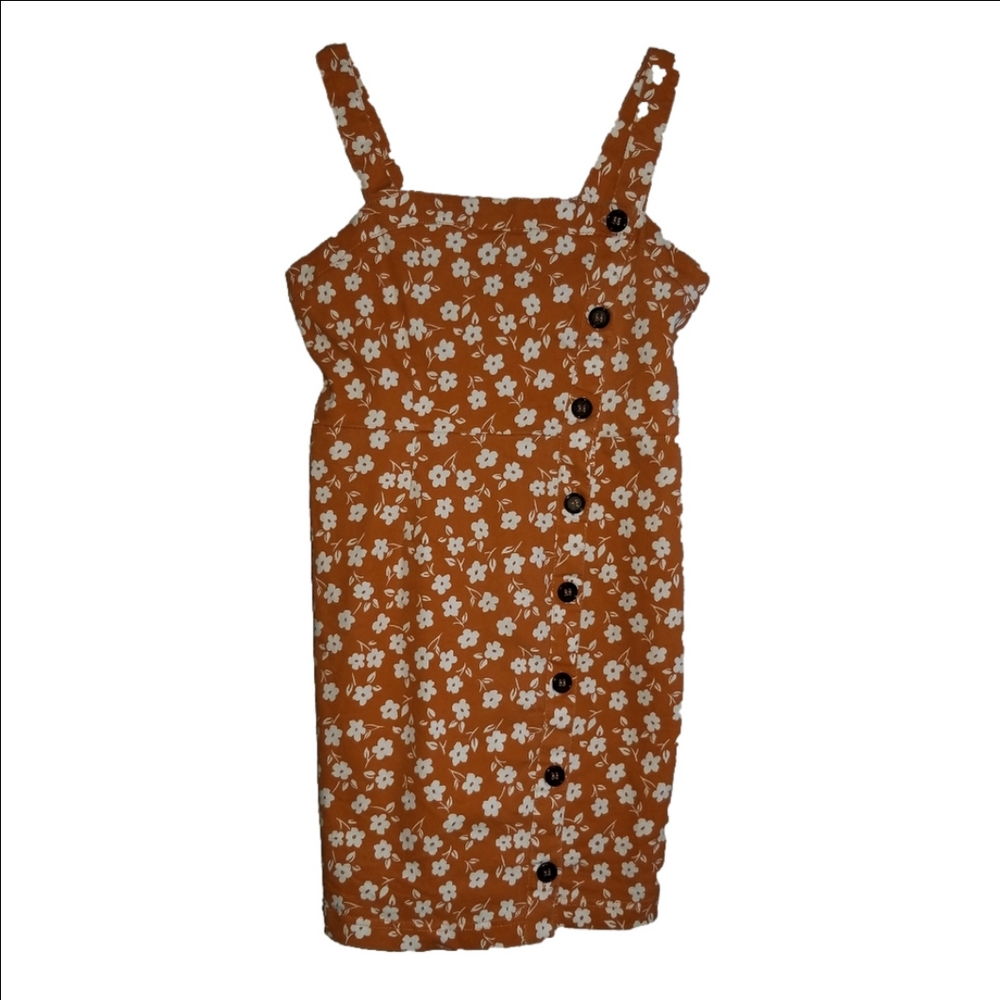 Unbranded Stretchy Orange White Flower Design Button Front No Size/ Brand Label*